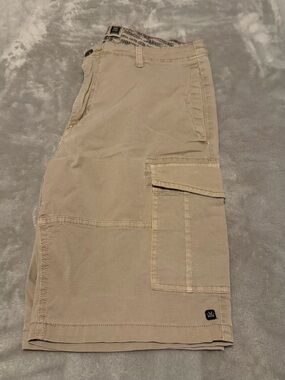 Micros Beige Cargo Shorts with Black Emblem